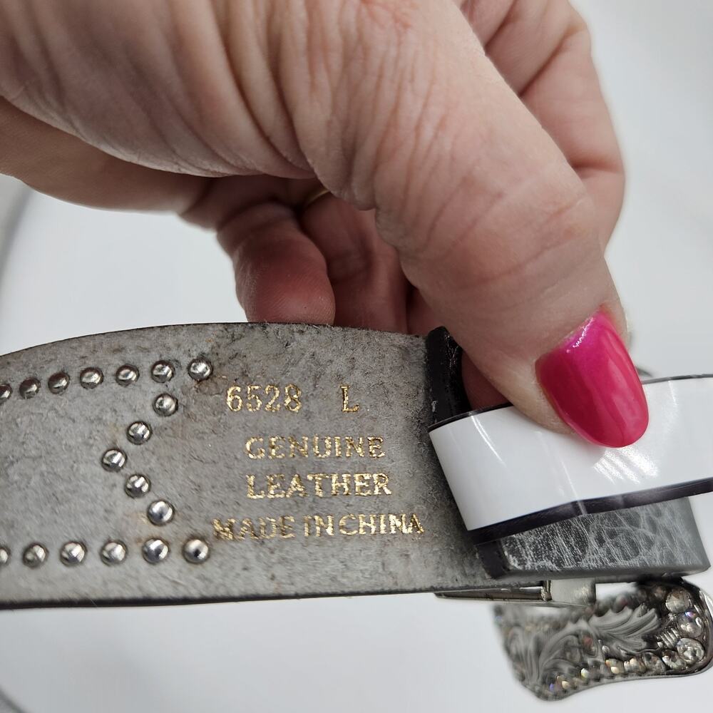BKE Grey Leather Rhinestone Studded Glitzy Belt Coastal Cowgirl Rodeo Western - Picture 3 of 9